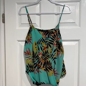 Honey Punch Turquoise Tropical Leaf Print Spaghetti Strap Cami